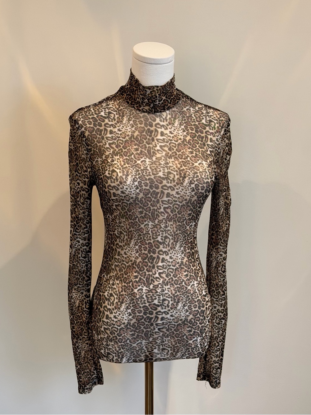 Reformation Leopard Print Sheer Long-Sleeve Mock Neck Top - Brown